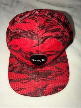 Hurley Red and Black Graphic Snapback Cap